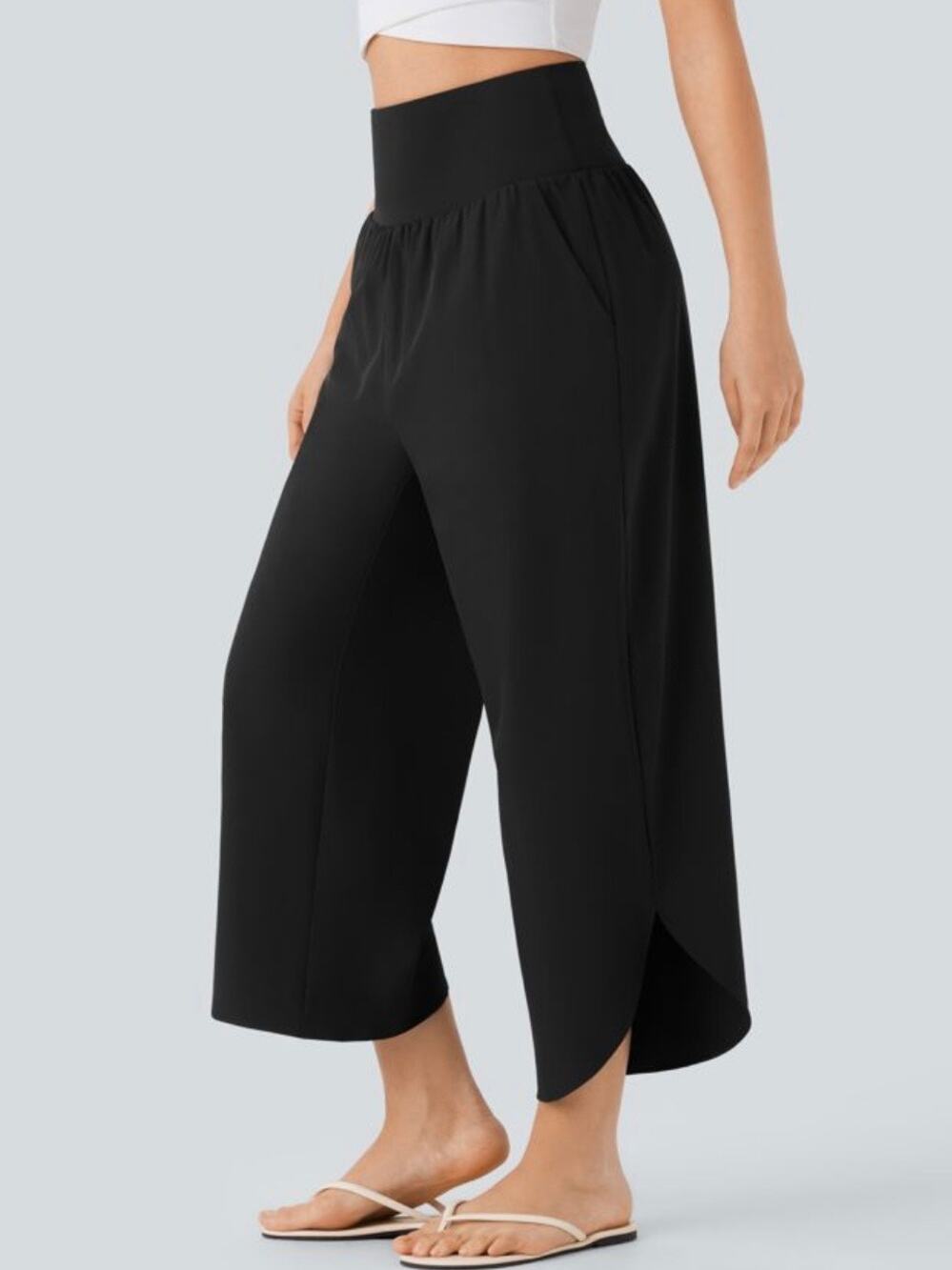 Halara Breezeful High Waisted Split Hem Quick Dry Resort Pants L Black NEW